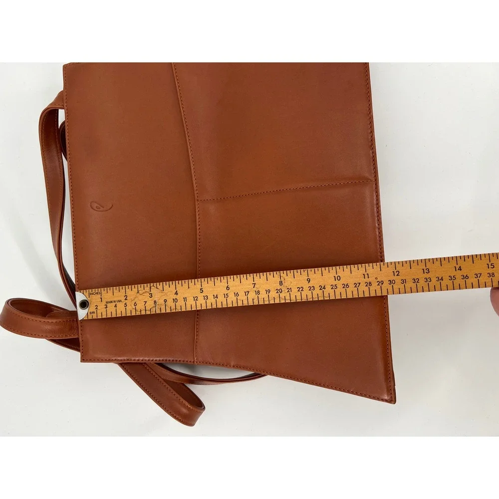 Vintage INDE Cognac Brown Leather Trapezoid Shoulder Bag Minimalist Tote 90s Y2K